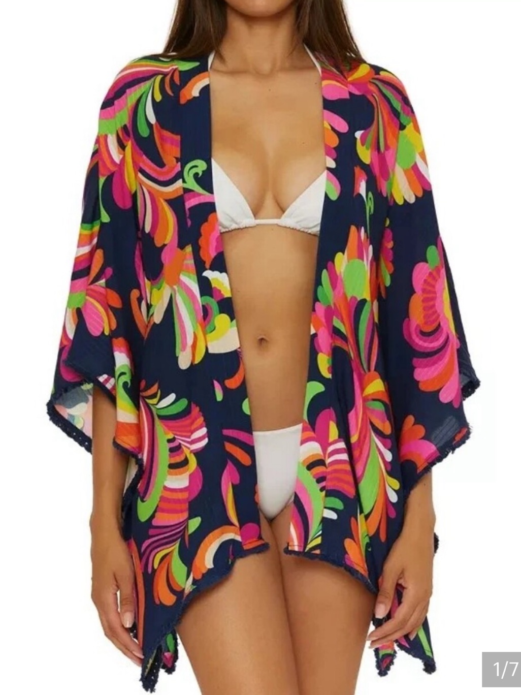 Nwt Trina Turk Navy Palms Paradise Kimono Style Swimsuit Cover Up, Size Osfm